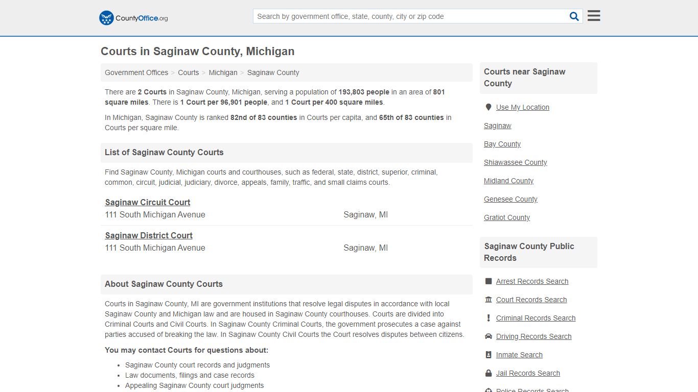 Courts - Saginaw County, MI (Court Records & Calendars)