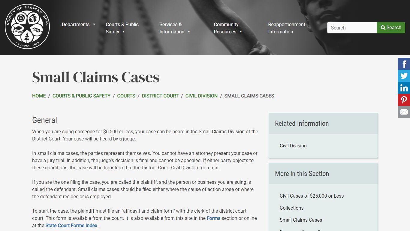 Small Claims Cases | County of Saginaw, MI